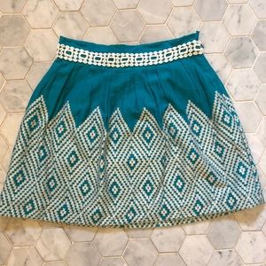 Turquoise and white mini skirt